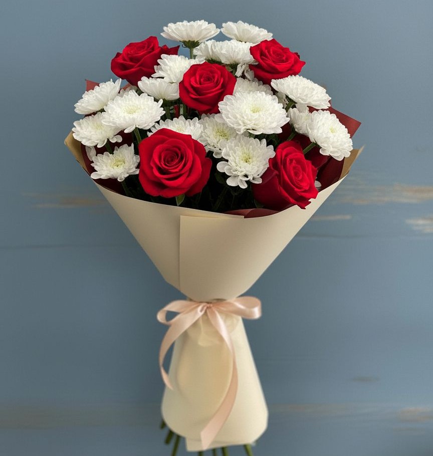 Букет цветов из: Розы и Хризантемы в Глубоком