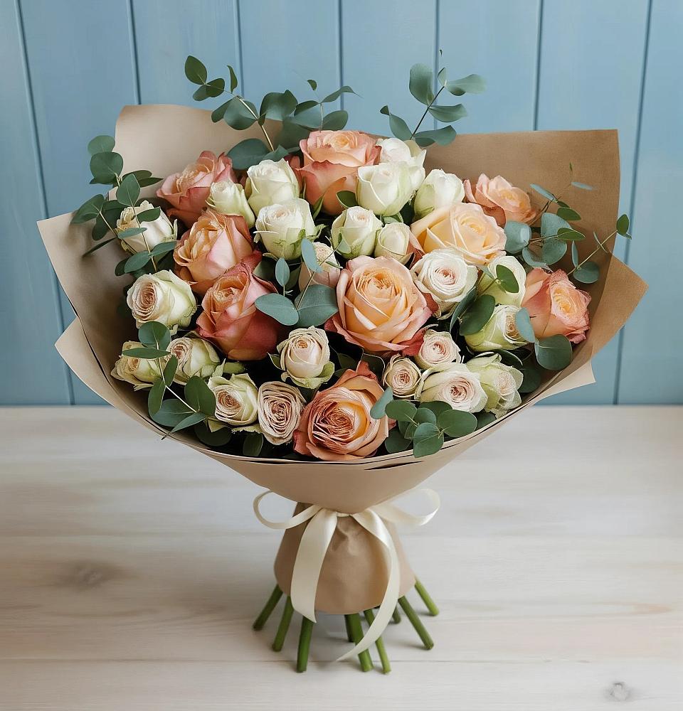 Букет цветов из: Альстромерии и Розы в Глубоком