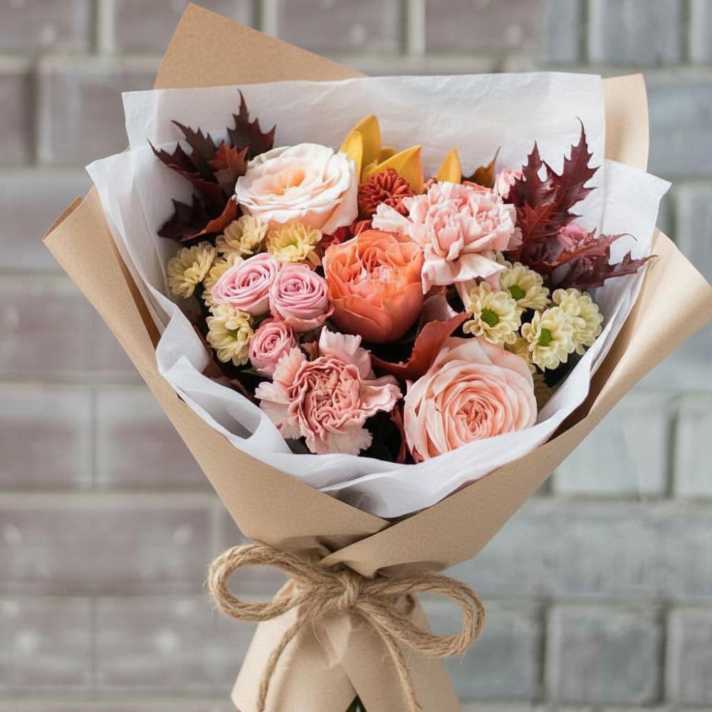 Букет цветов из: Гвоздики, Хризантемы и Розы в Глубоком