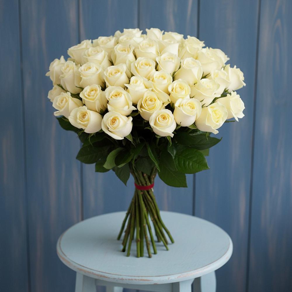 Букет 51 Белая роза Эдлесс Лав в Глубоком