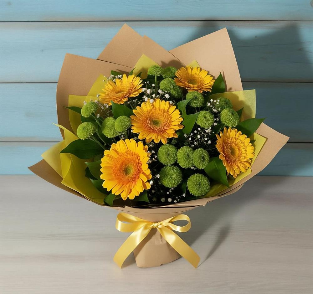 Букет цветов из: Герберы и Хризантемы в Глубоком
