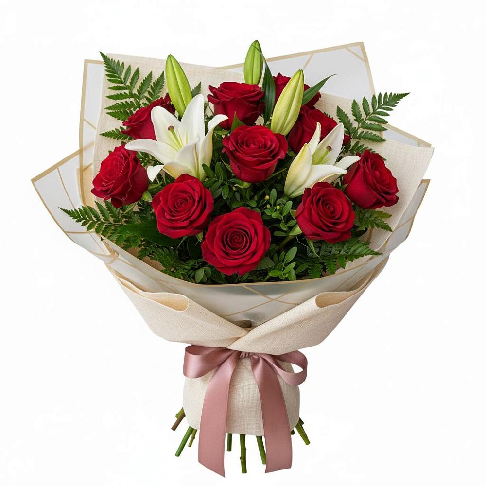 Букет цветов из: Лилии и Розы в Глубоком