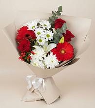Букет цветов из:  Розы, Хризантемы, Герберы и Лилии в Глубоком
