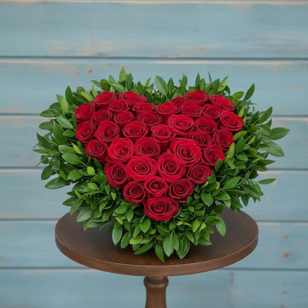 Цветочная композиция из Розы в виде сердца в Глубоком