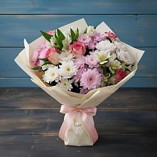 Букет цветов из:  Хризантемы, Альстромерии и Розы в Глубоком