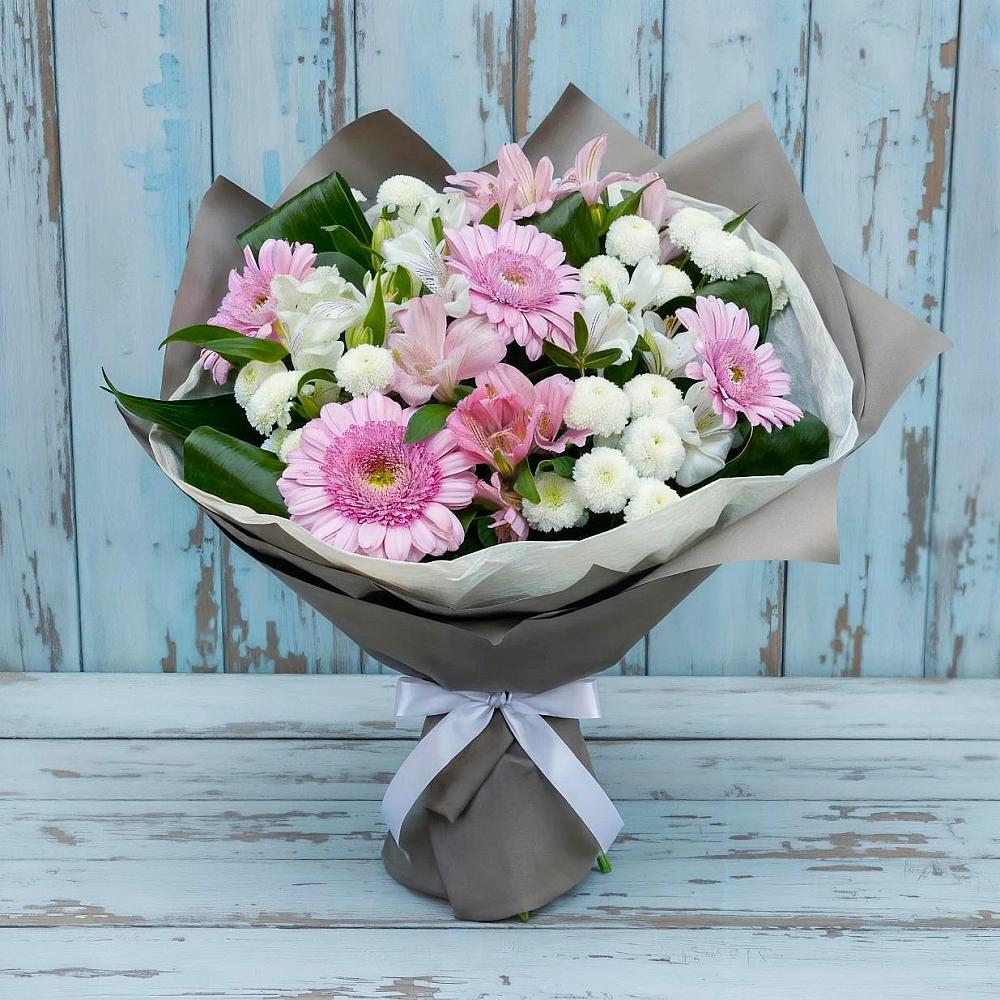Букет цветов из: Герберы, Альстромерии и Хризантемы в Глубоком