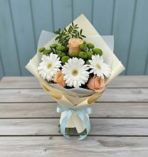 Букет цветов из:  Герберы, Розы и Хризантемы в Глубоком