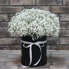 Цветочная композиция из Гипсофила в шляпной коробке в Глубоком